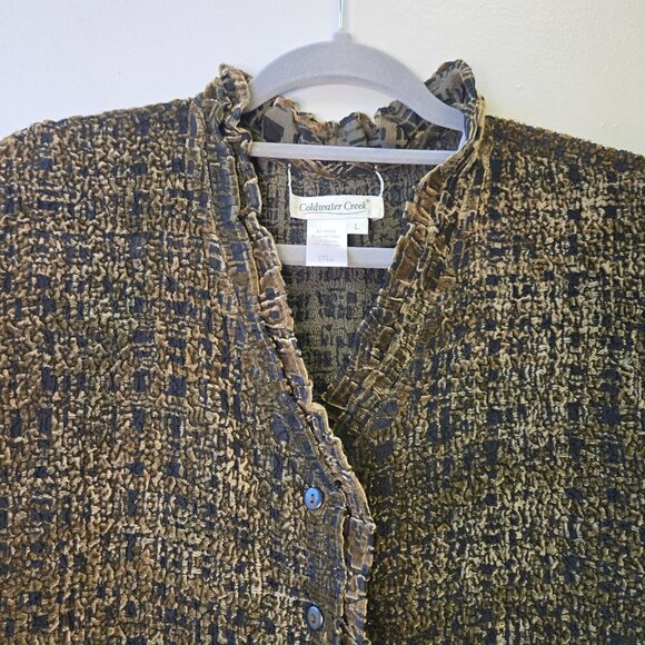 Coldwater Creek Womens Velvet Sheer Textured Button-Up Shirt Jacket L - Picture 4 of 9